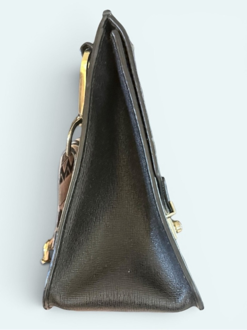 Furla Black Saffiano Leather Top-Handle Satchel with Patterned Guitar Strap - Picture 5 of 9